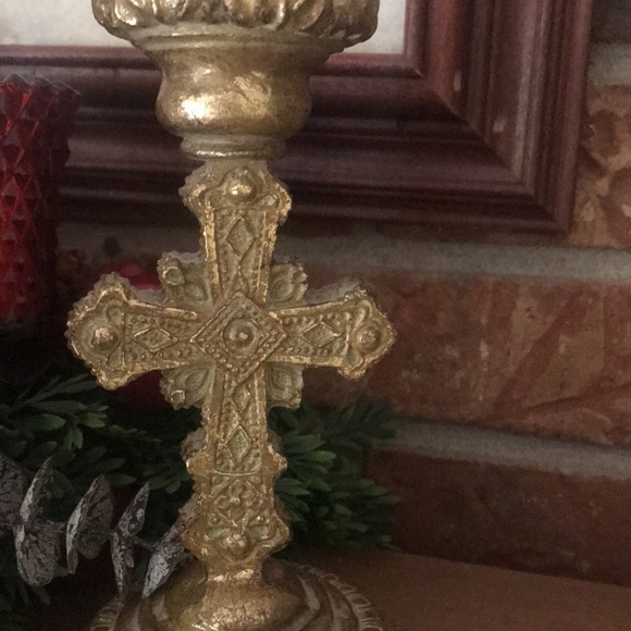 Rare Vintage Gold Cross Candle Holders Set - Picture 7 of 8